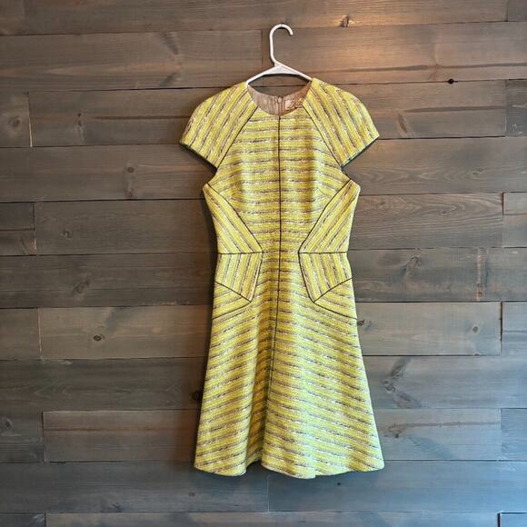 LELA ROSE | Women's Cap Sleeve A-Line Dress Woven Neon Cream Size 4 - Picture 1 of 10